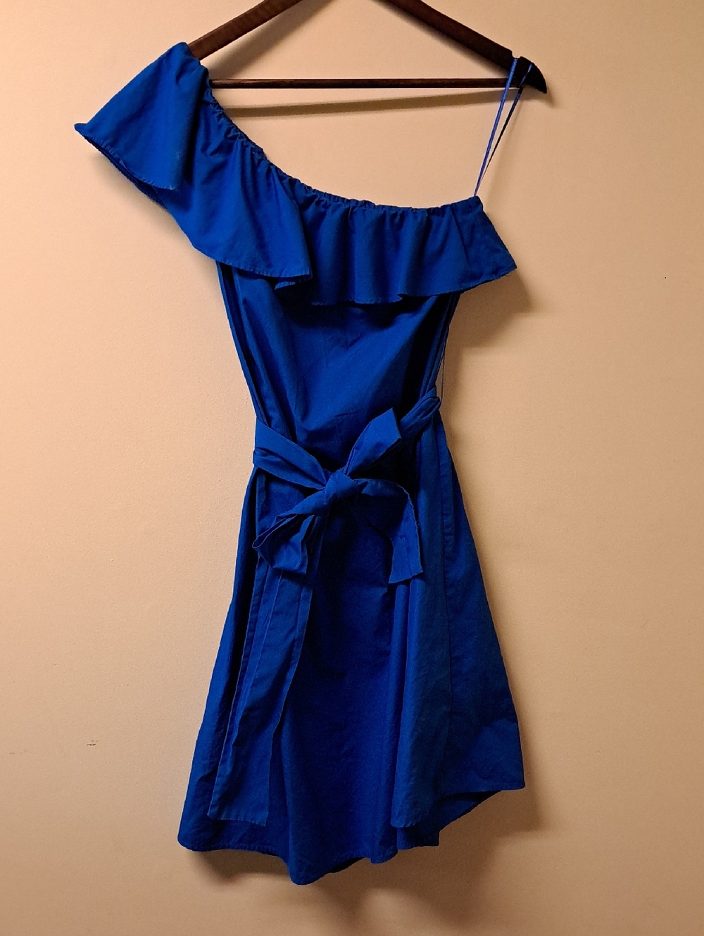 Banana Republic Asymmetrical One-Shoulder Cobalt Blue Tie-Waist Cotton Dress